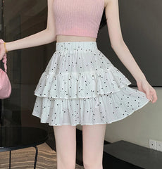 Dot Sweet Mini Skirt Elegant Cute A Line High Waist Chic Casual Cake Skirt Mssza