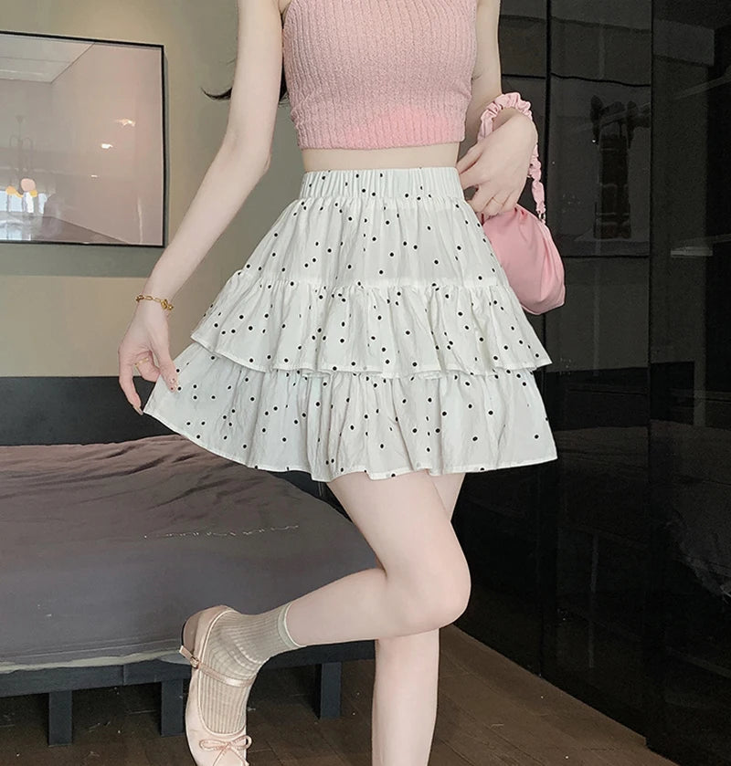 Dot Sweet Mini Skirt Elegant Cute A Line High Waist Chic Casual Cake Skirt Mssza