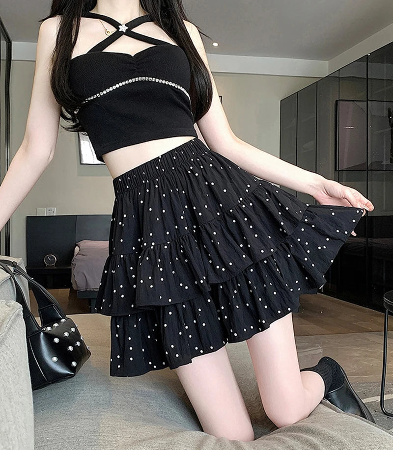 Dot Sweet Mini Skirt Elegant Cute A Line High Waist Chic Casual Cake Skirt Mssza