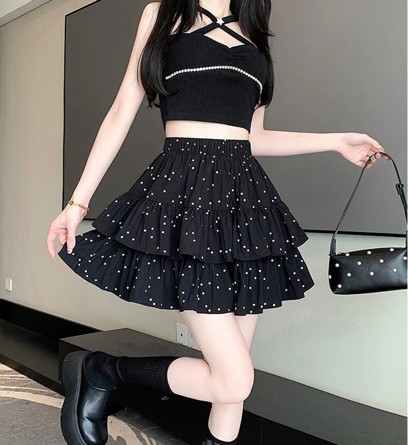 Dot Sweet Mini Skirt Elegant Cute A Line High Waist Chic Casual Cake Skirt Mssza