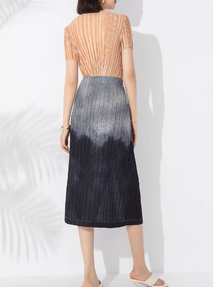 Drape Elastic Waist Open Pleated Printed Elegant And Vintage Half Skirts Mssza