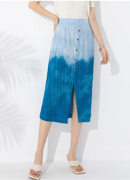 Drape Elastic Waist Open Pleated Printed Elegant And Vintage Half Skirts Mssza