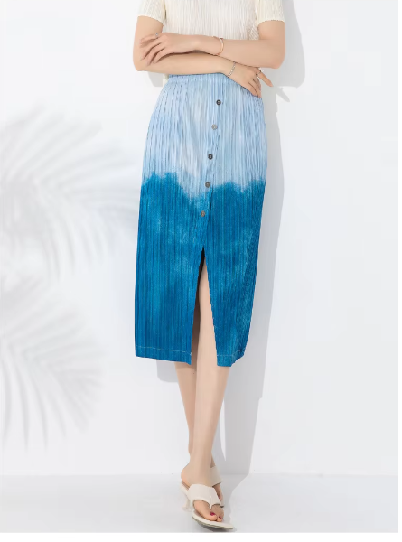 Drape Elastic Waist Open Pleated Printed Elegant And Vintage Half Skirts Mssza