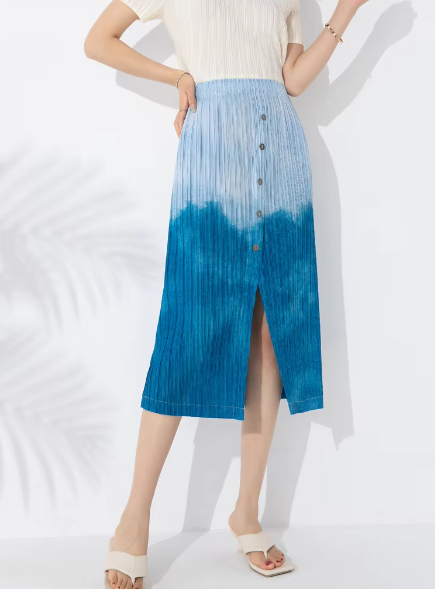 Drape Elastic Waist Open Pleated Printed Elegant And Vintage Half Skirts Mssza
