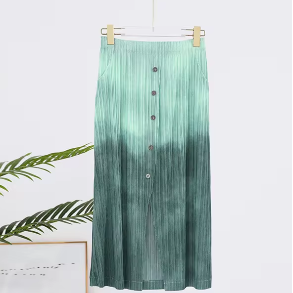 Drape Elastic Waist Open Pleated Printed Elegant And Vintage Half Skirts Mssza