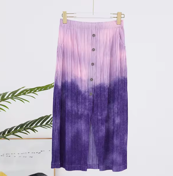 Drape Elastic Waist Open Pleated Printed Elegant And Vintage Half Skirts Mssza