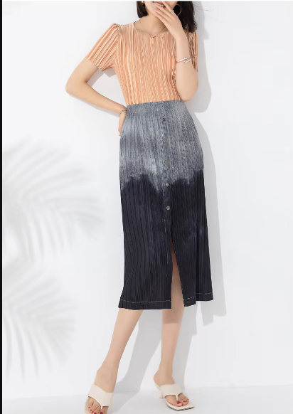 Drape Elastic Waist Open Pleated Printed Elegant And Vintage Half Skirts Mssza