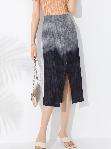 Drape Elastic Waist Open Pleated Printed Elegant And Vintage Half Skirts Mssza