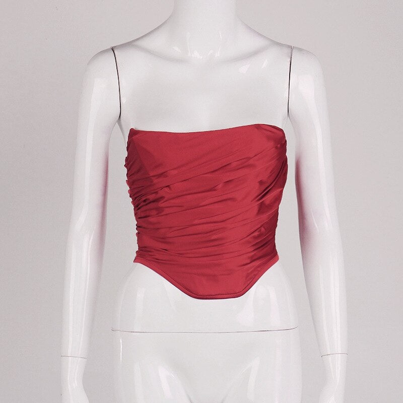 Drape Ruched Vestidos Corset Satin Crop Top Mssza