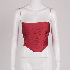 Drape Ruched Vestidos Corset Satin Crop Top Mssza