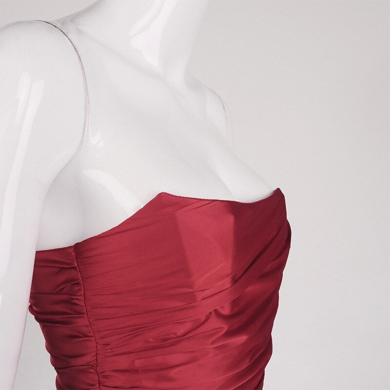 Drape Ruched Vestidos Corset Satin Crop Top Mssza