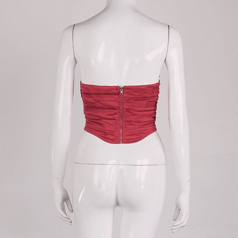 Drape Ruched Vestidos Corset Satin Crop Top Mssza