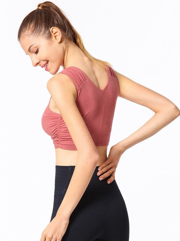 Drawstring V Neck Comfortable Pure Color Yoga Tank Top Mssza