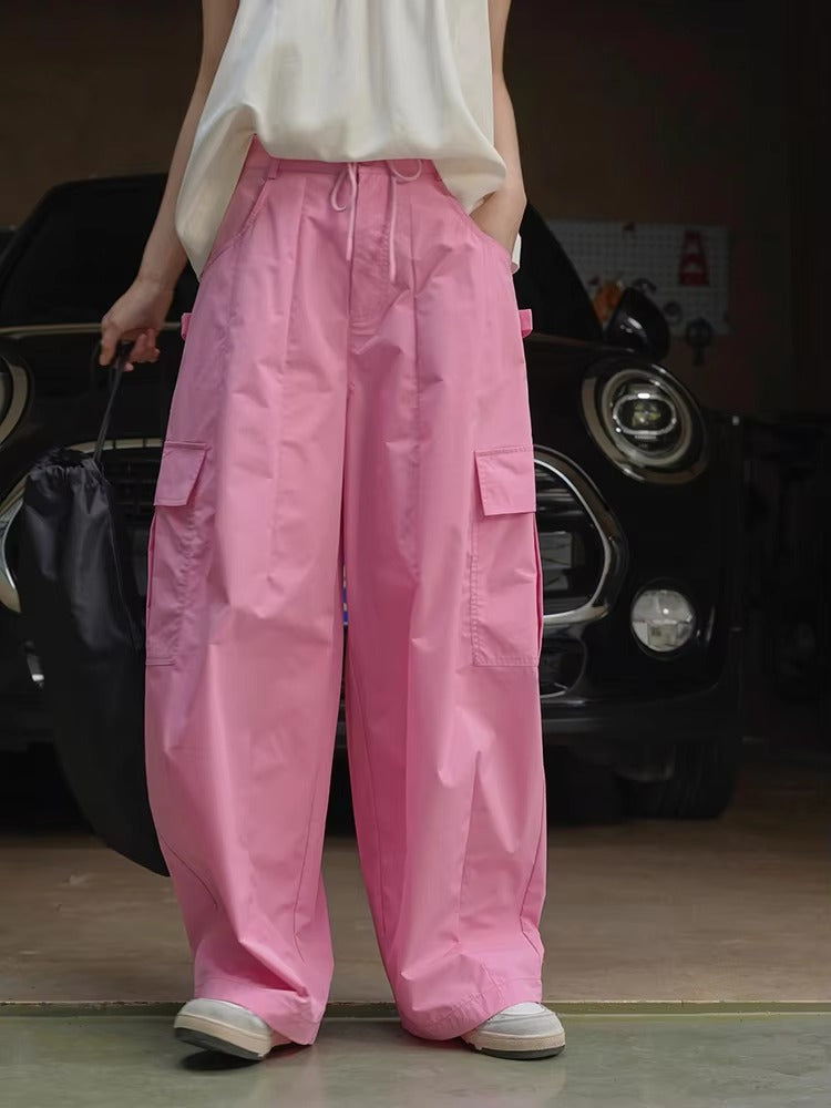 Drawtstring Pocket High Waist Long Vintage Cargo Pants Trousers Mssza
