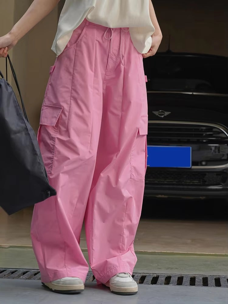 Drawtstring Pocket High Waist Long Vintage Cargo Pants Trousers Mssza