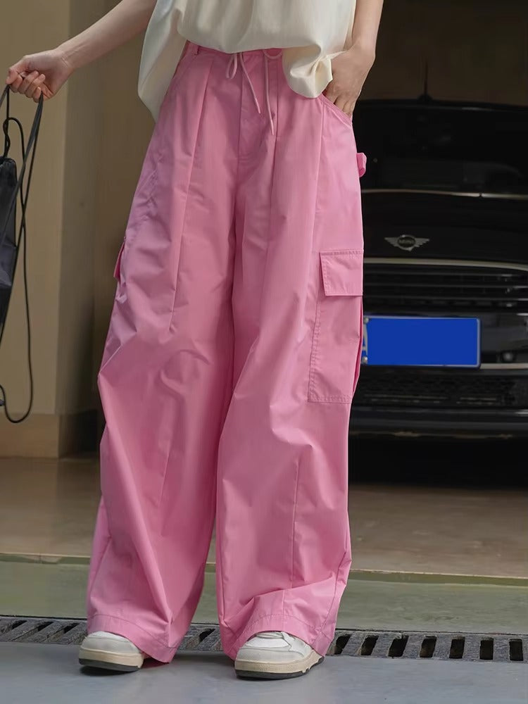 Drawtstring Pocket High Waist Long Vintage Cargo Pants Trousers Mssza