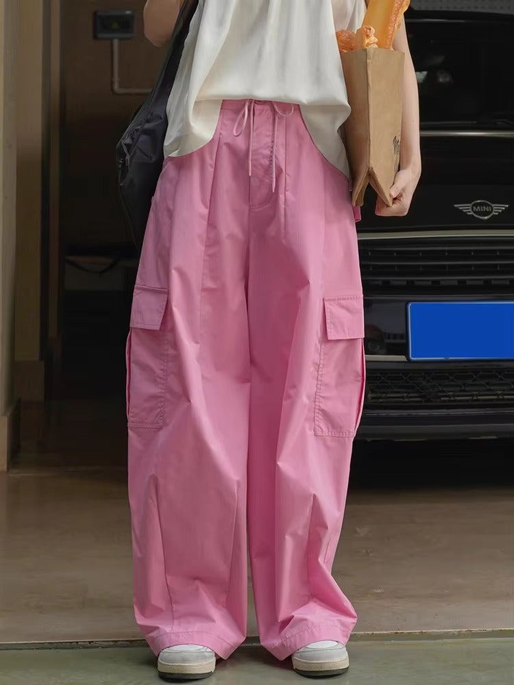 Drawtstring Pocket High Waist Long Vintage Cargo Pants Trousers Mssza