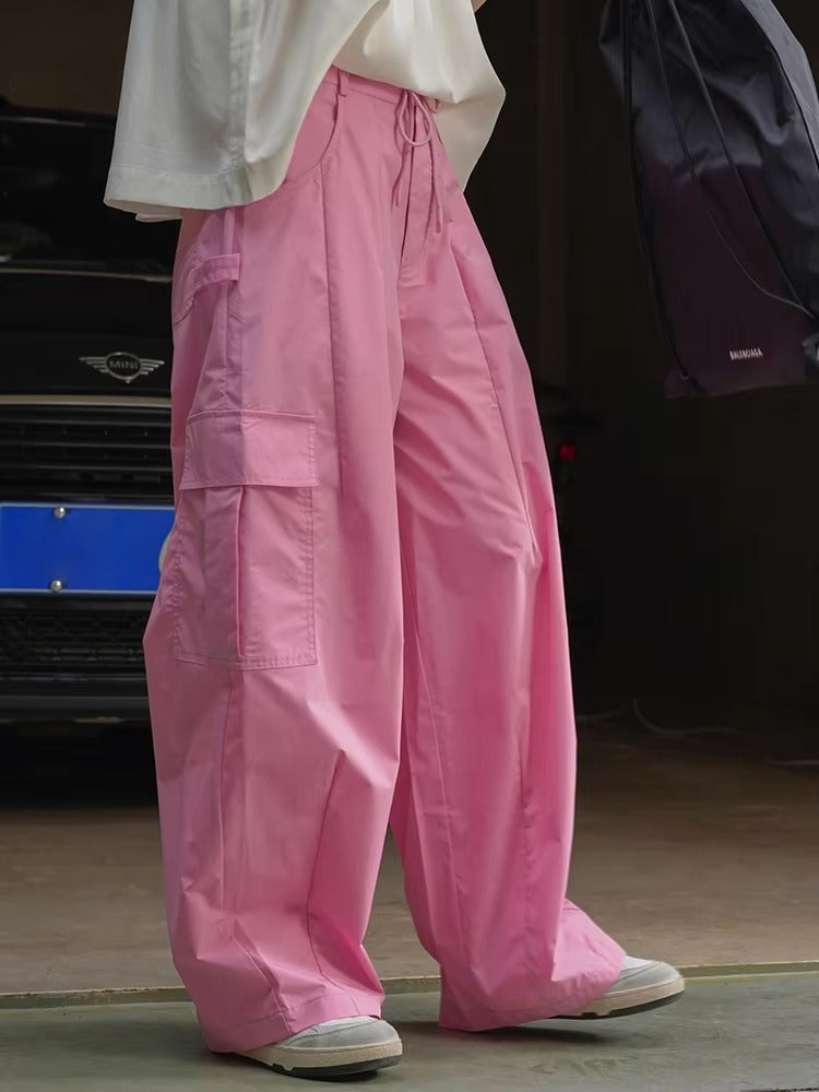 Drawtstring Pocket High Waist Long Vintage Cargo Pants Trousers Mssza