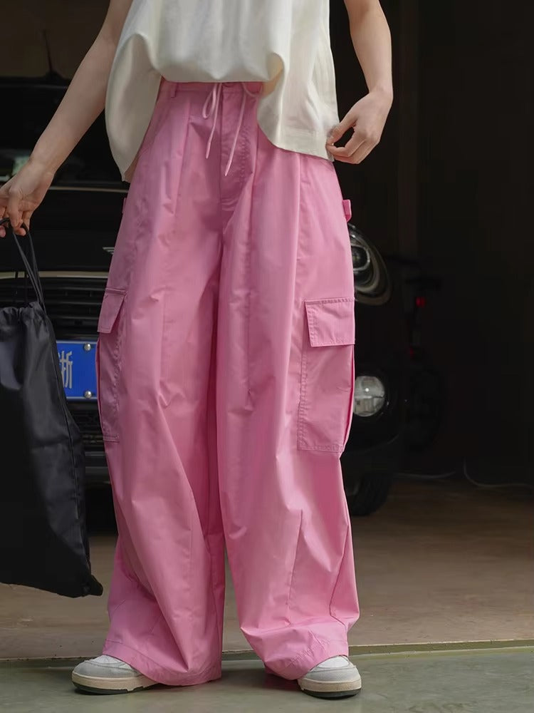 Drawtstring Pocket High Waist Long Vintage Cargo Pants Trousers Mssza