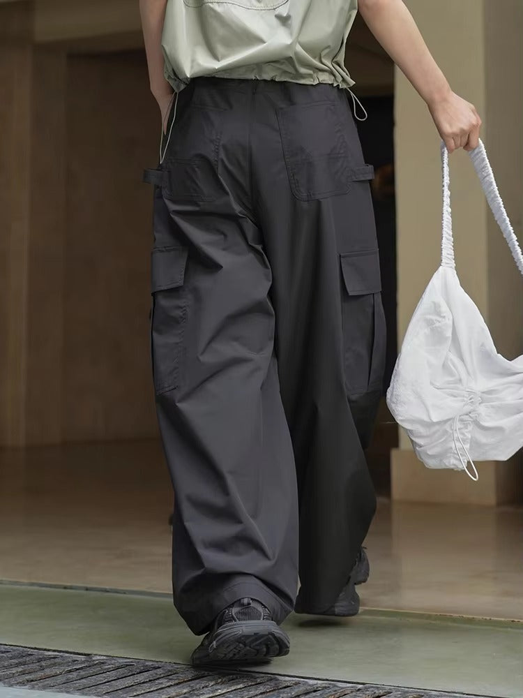 Drawtstring Pocket High Waist Long Vintage Cargo Pants Trousers Mssza