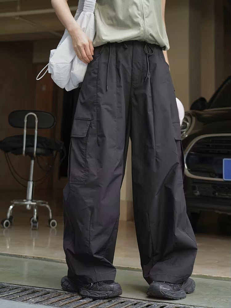 Drawtstring Pocket High Waist Long Vintage Cargo Pants Trousers Mssza