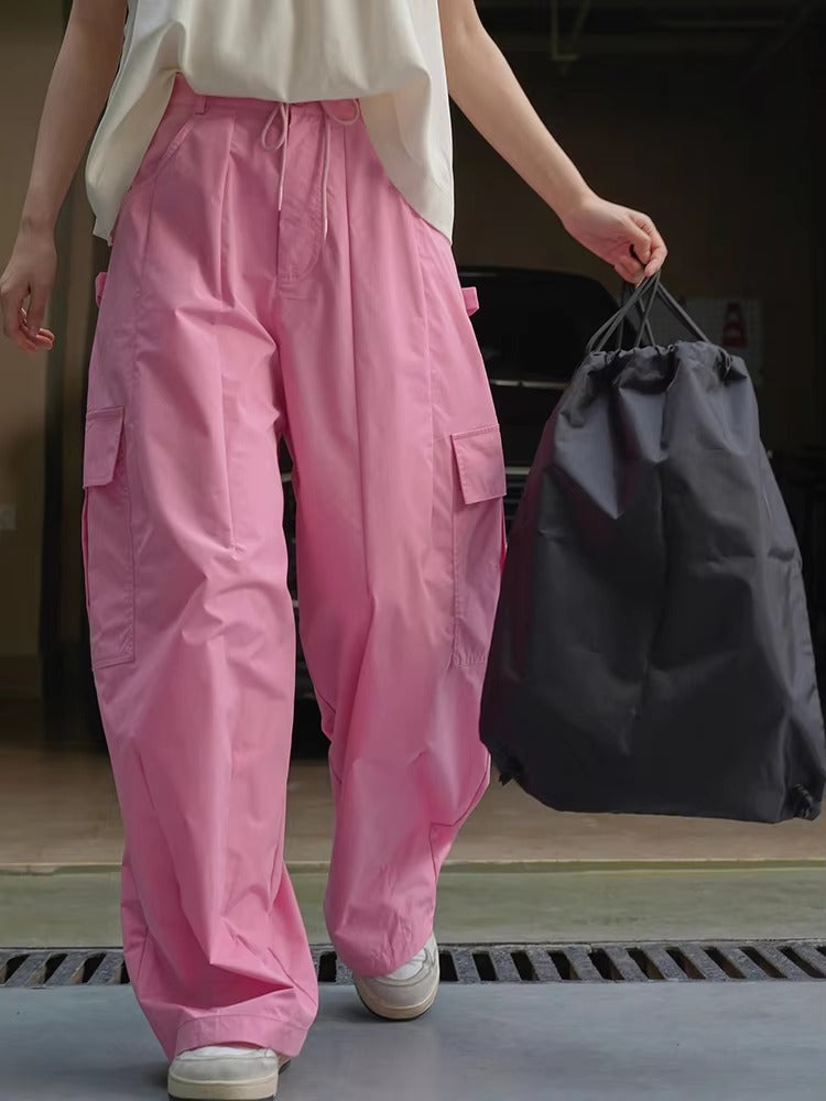 Drawtstring Pocket High Waist Long Vintage Cargo Pants Trousers Mssza