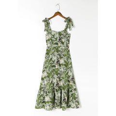 Elegant Ruffle Hem Beach  Dress Sweetheart Neck Tie Strap Midi Dress Mssaz Desses