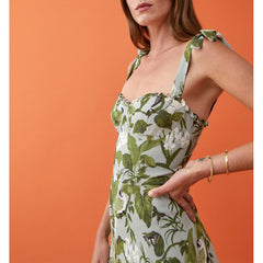 Elegant Ruffle Hem Beach  Dress Sweetheart Neck Tie Strap Midi Dress Mssaz Desses