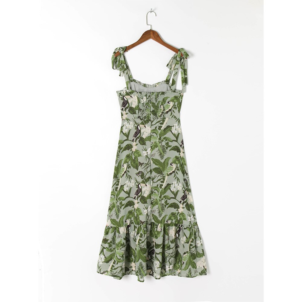 Elegant Ruffle Hem Beach  Dress Sweetheart Neck Tie Strap Midi Dress Mssaz Desses