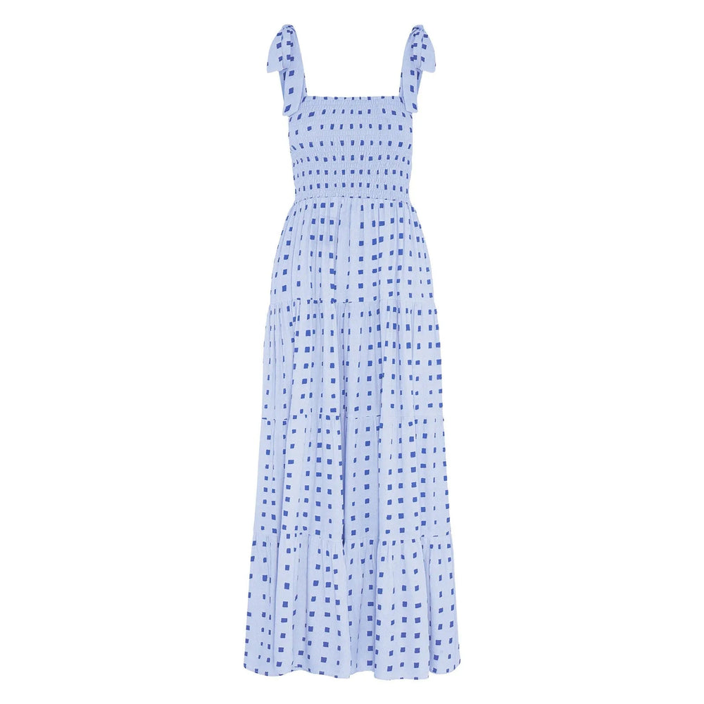 Dot Square Neck Pleated Long Holiday Beach Casual Boho Dress Mssaz Desses