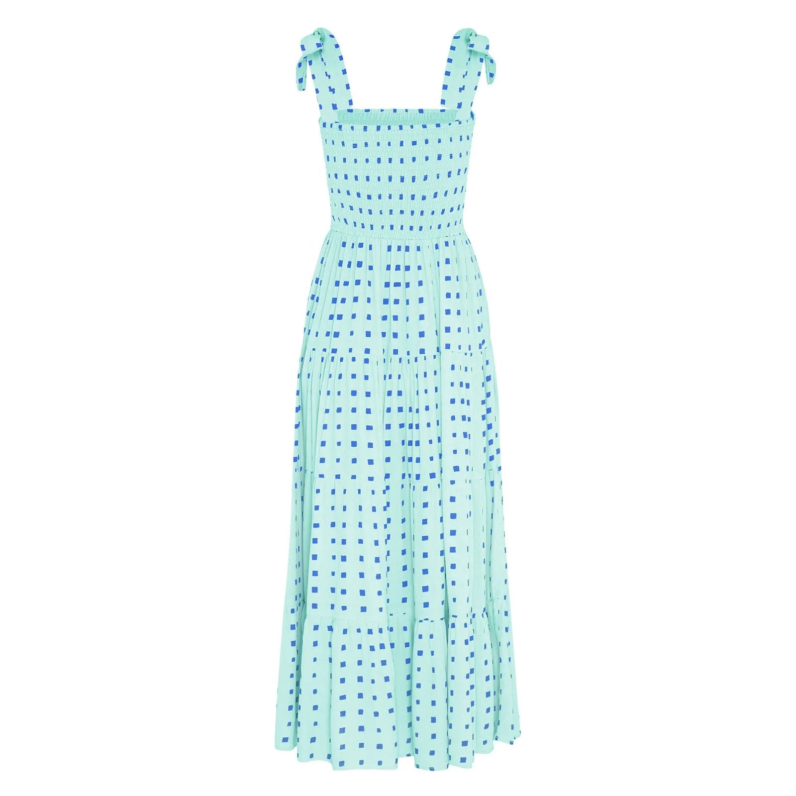 Dot Square Neck Pleated Long Holiday Beach Casual Boho Dress Mssaz Desses