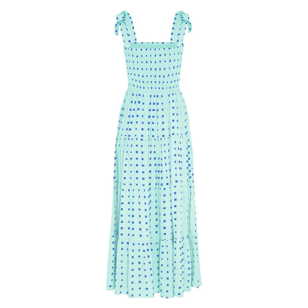 Dot Square Neck Pleated Long Holiday Beach Casual Boho Dress Mssaz Desses