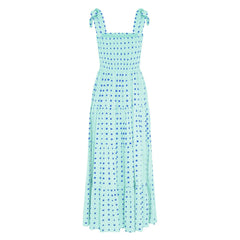 Dot Square Neck Pleated Long Holiday Beach Casual Boho Dress Mssaz Desses