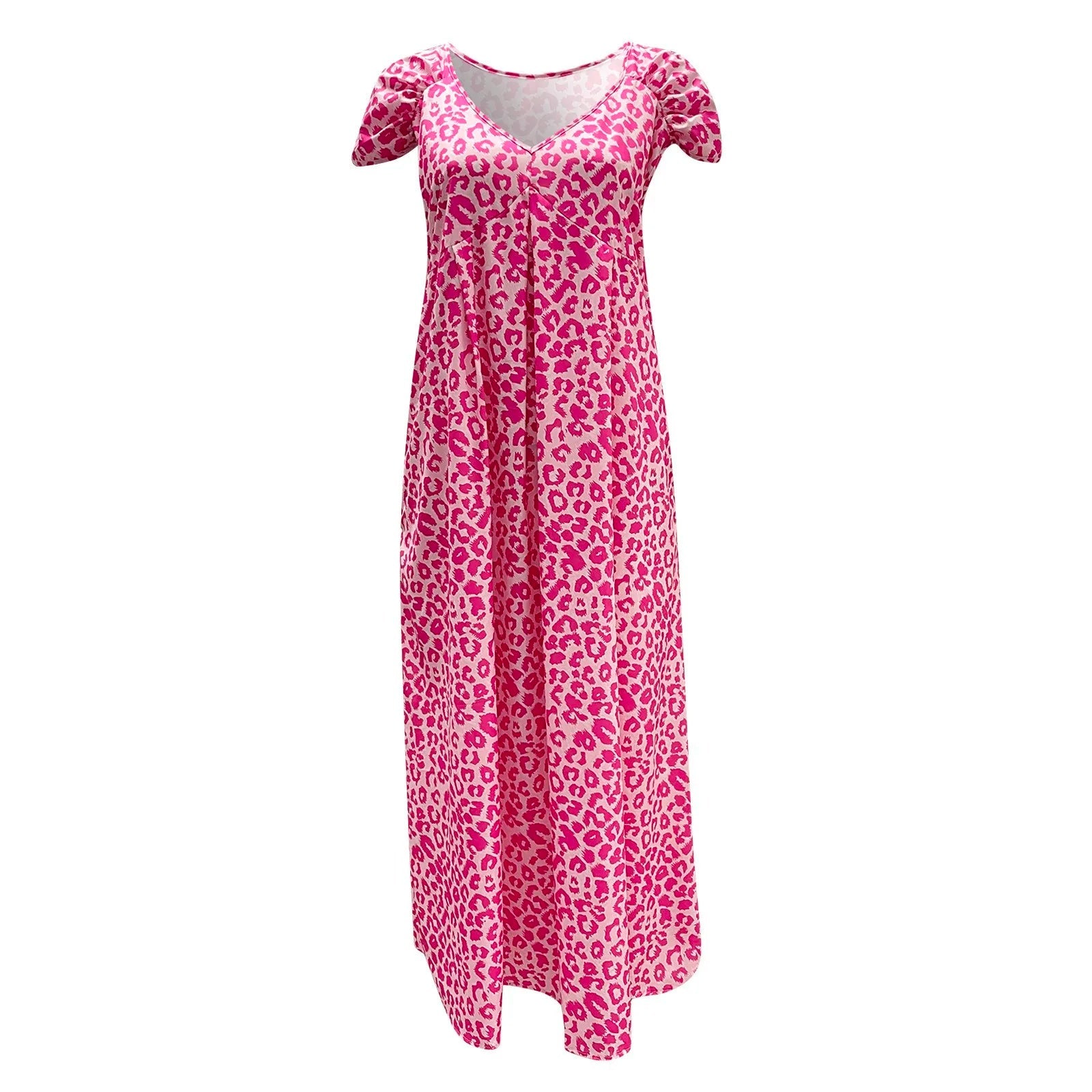Boho Floral V Neck Short Sleeve Flowy Swing A Line Long Boho Dress Mssaz Desses