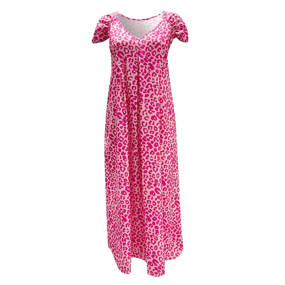 Boho Floral V Neck Short Sleeve Flowy Swing A Line Long Boho Dress Mssaz Desses