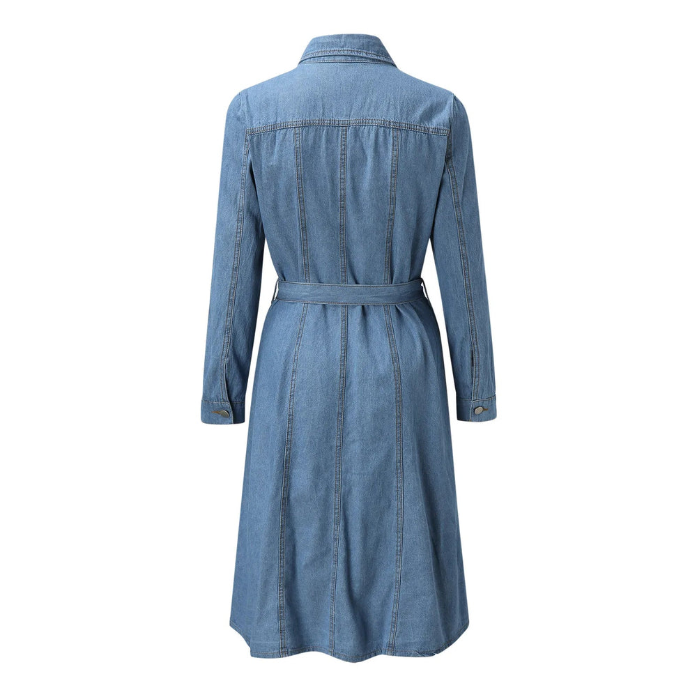 On Offer Liquidation   Sleeve Slim Denim Retro American Casual Ropa De Mujer Midi Dress Mssaz Desses