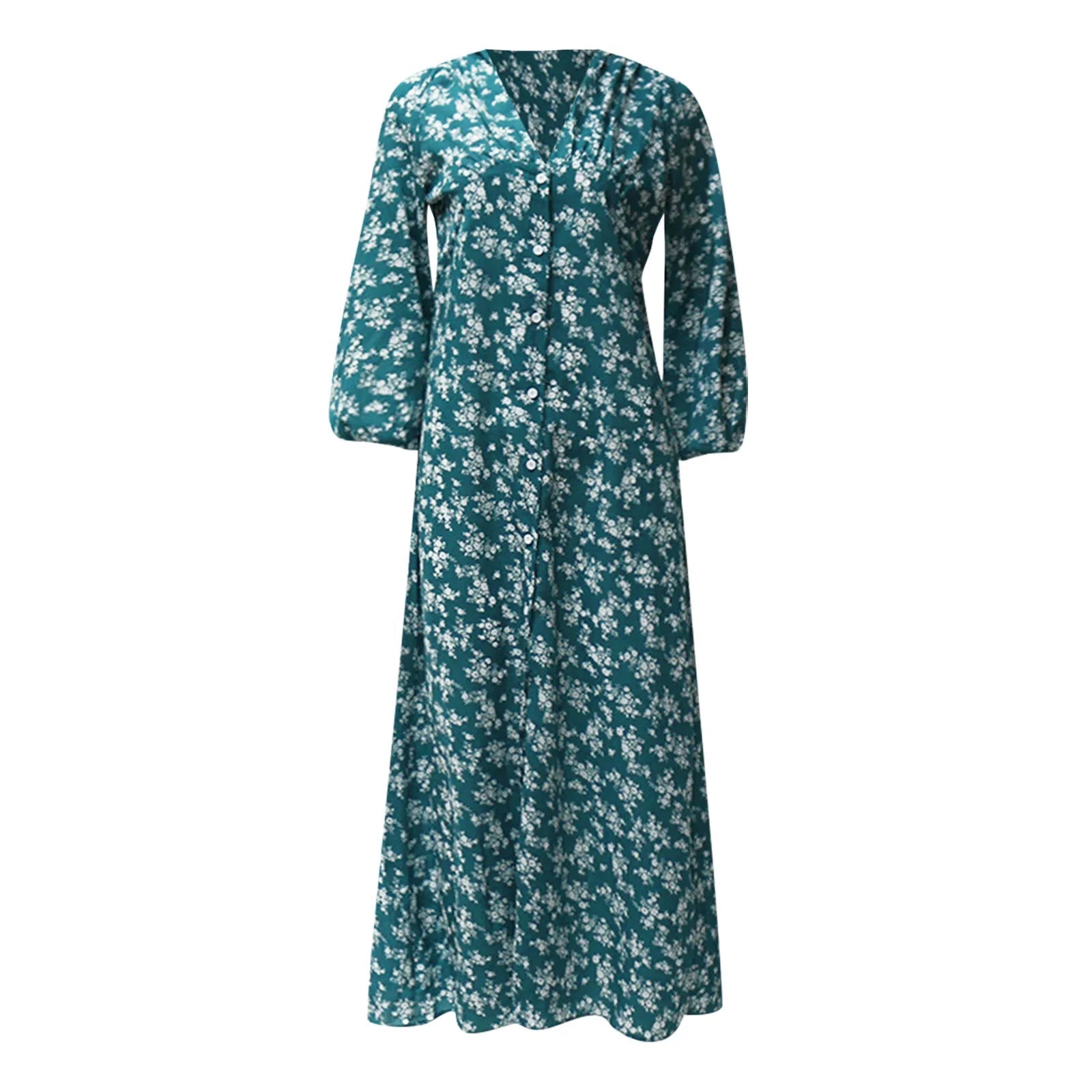 Offer Liquidation V-Neck Long Sleeved High Waisted Chiffon Print Holiday Boho Dress Mssaz Desses