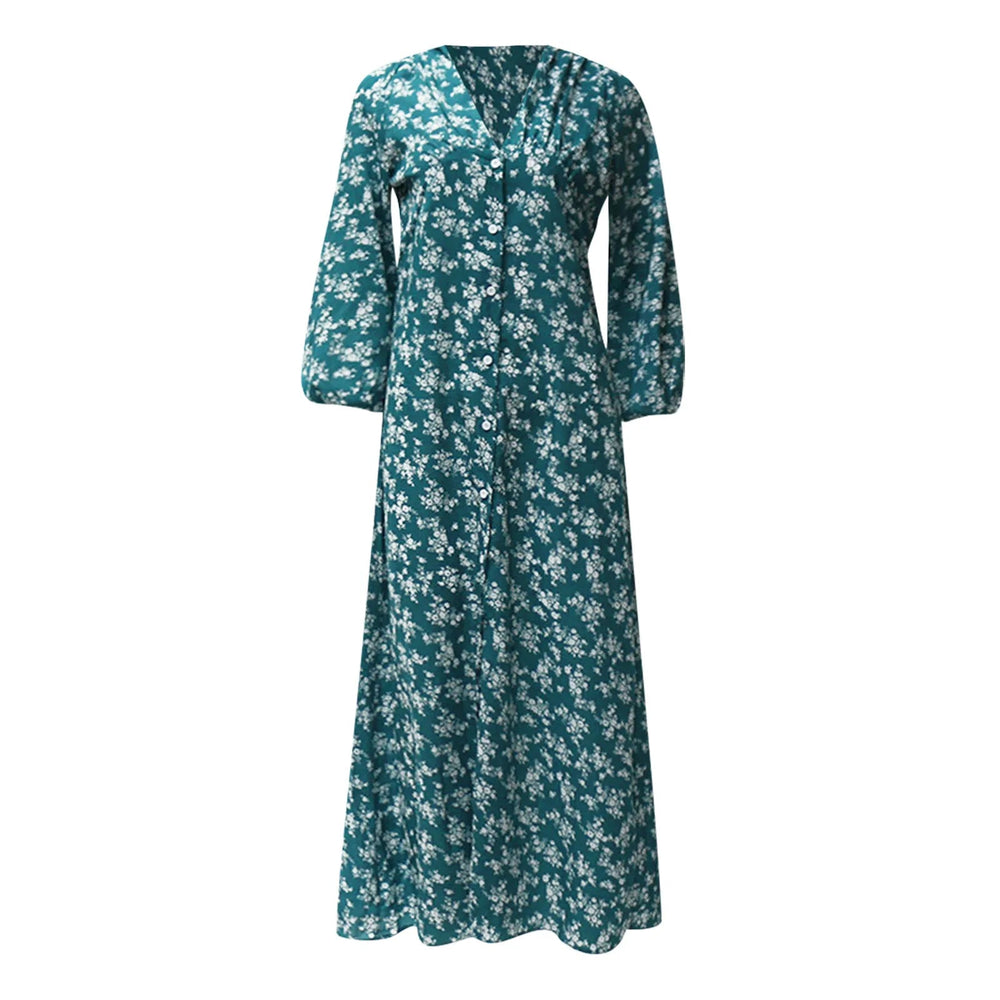 Offer Liquidation V-Neck Long Sleeved High Waisted Chiffon Print Holiday Boho Dress Mssaz Desses