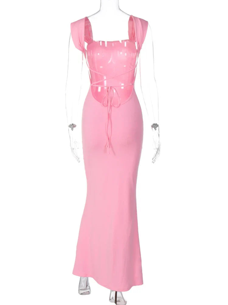 Lace Up Backless Pink Party Birthday Evening Long Dress For Maxi Dress Mssaz Desses