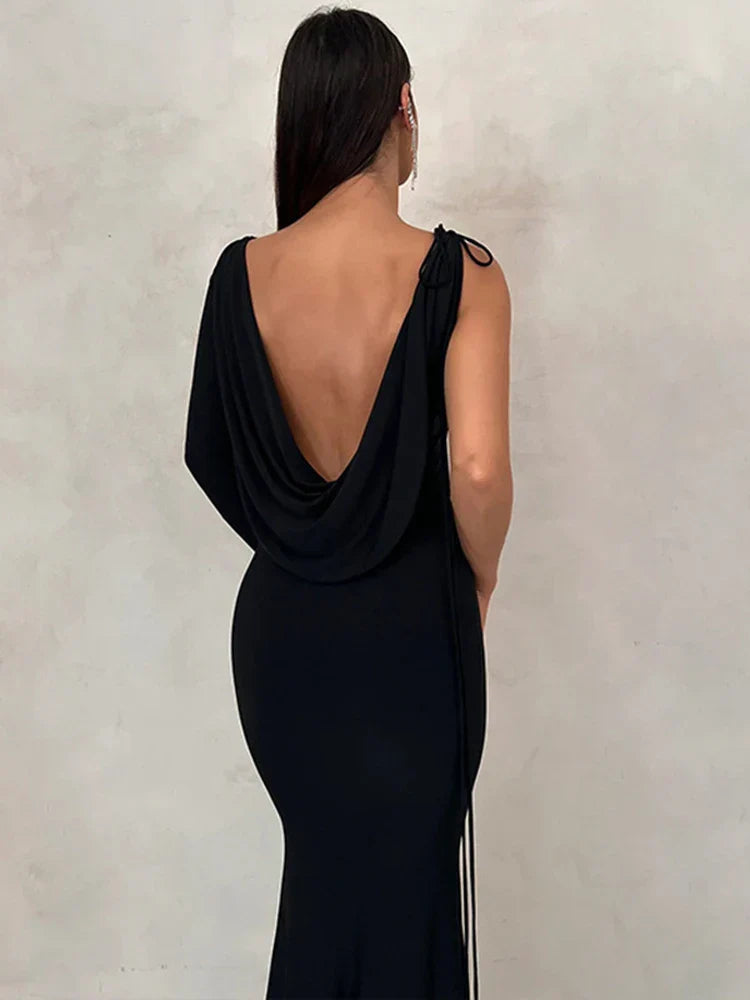 Lace Up Long Sleeve One Shoulder Party Outfits Birthday Evening   Maxi Dress For Women Mssaz Desses