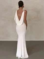Lace Up Long Sleeve One Shoulder Party Outfits Birthday Evening   Maxi Dress For Women Mssaz Desses