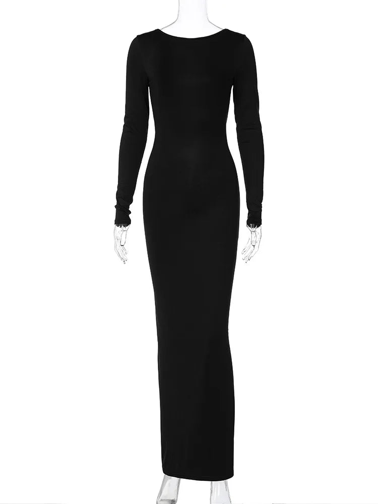Long Sleeve Backless Ruched Party Birthday Evening Outfits  Spring  Maxi Dress Women Mssaz Desses