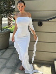 One Shoulder Ruffle Party Evening Birthday Elegant Outfits   Maxi Dress Mssaz Desses
