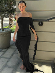 One Shoulder Ruffle Party Evening Birthday Elegant Outfits   Maxi Dress Mssaz Desses
