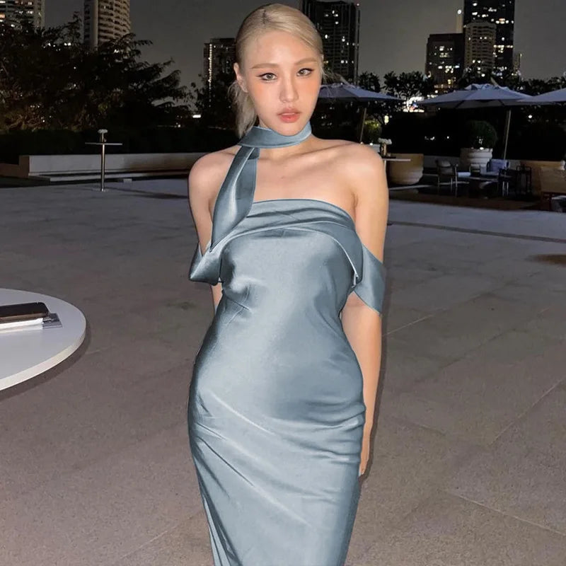 Satin Off Shoulder Party Birthday Evening  Maxi Dress Wholesale Women Mssaz Desses