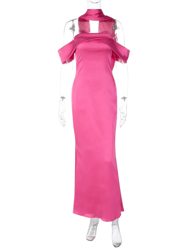 Satin Off Shoulder Party Birthday Evening  Maxi Dress Wholesale Women Mssaz Desses