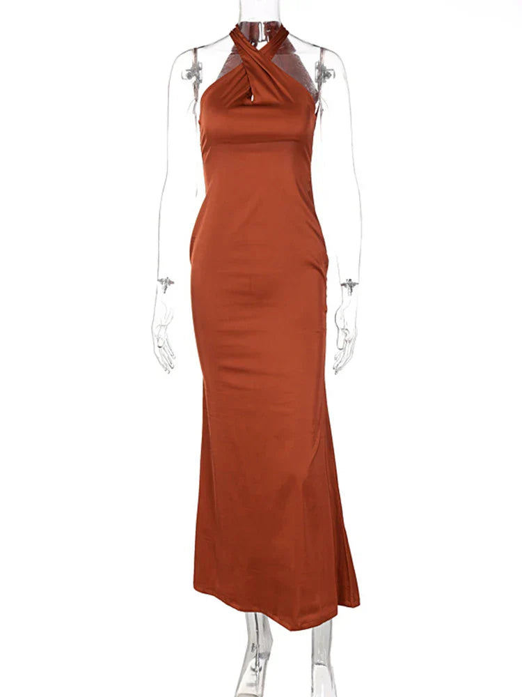 Sleeveless Cross Halter Backless Bodycon  Elegant Party Club Evening  Maxi Dress Women Mssaz Desses