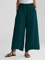 Elastic Waist Plain Casual Pocket Pants Mssza
