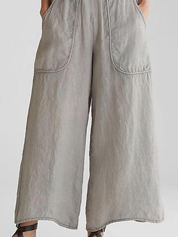 Elastic Waist Plain Casual Pocket Pants Mssza