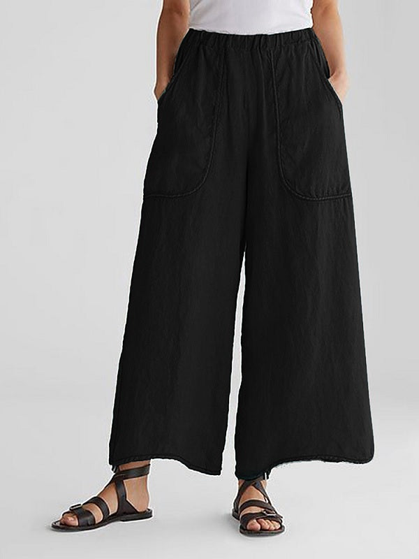 Elastic Waist Plain Casual Pocket Pants Mssza